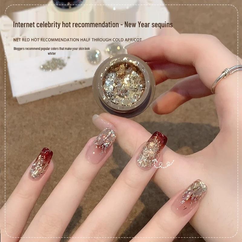 Ennisi 2025 New Year Super Glitter Sequin Nail Polish Gel - Champagne Dazzling Stars