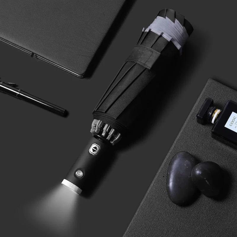 Business Umbrella, Fully Automatic One-Touch Folding Reverse Umbrella, Dual-Use for Sun and Rain, with Reflective Feature, Large Size, Unisex