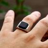 Fashionable Retro Domineering Men's Simple Square Black Agate Punk Hip-hop Street Silver Ring