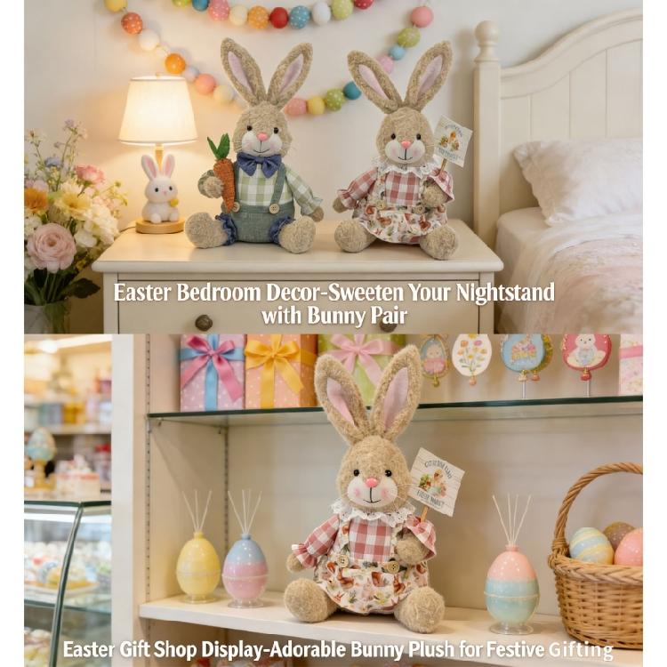 Handmade Rabbit Doll With Gentle Fabric And Wooden Stand Excellent Spring Festival Decors For Spring Themed incidents