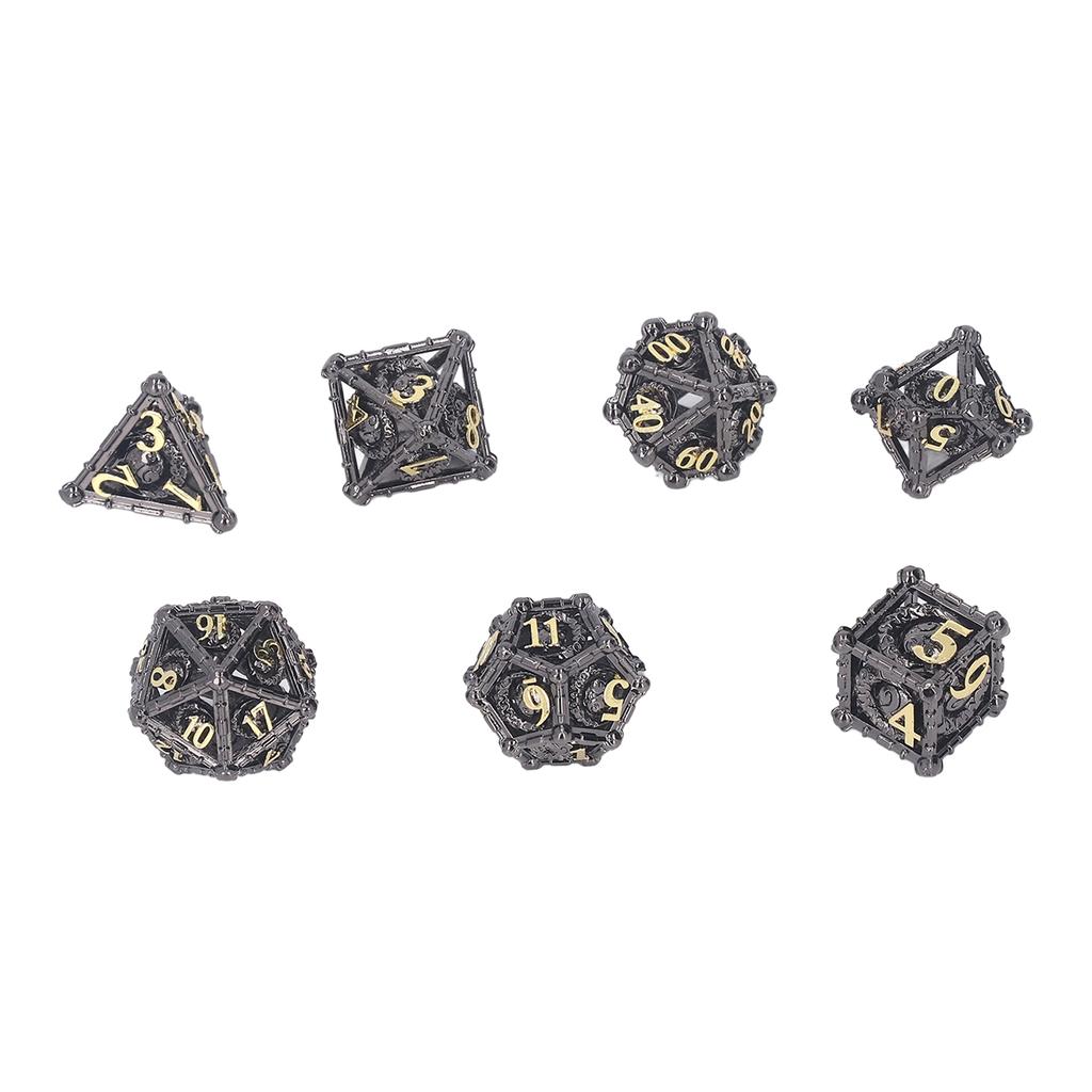 7pcs Metal Polyhedral Dice Pattern Engraved Game Props Brass Metal Dice for Board Games Role Play