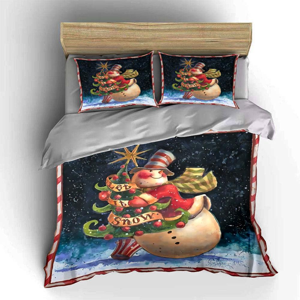 Let It Snow Snowman Painting Bedding Duvet Cover Set Duvet Cover Pillowcases  (1*Duvet Cover 2*Pillowcases, without duvet insert)