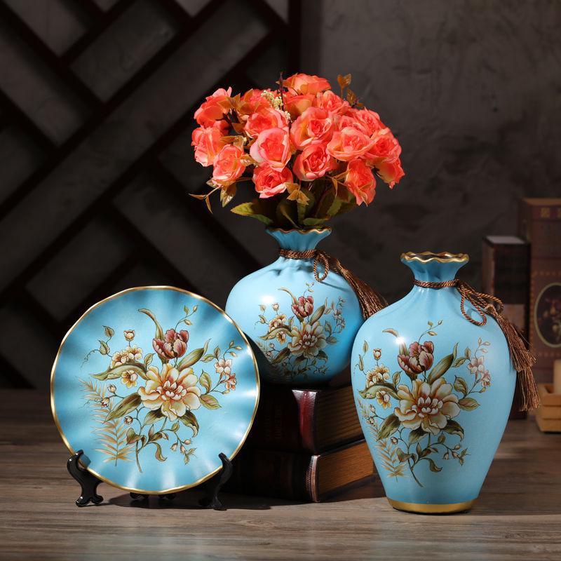American-European Ceramic Vase Set: Elegant Three-Piece Home Decor for Living Room, Flower Arrangements, and Entryways