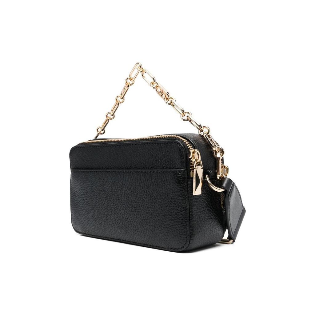 Michael Kors MK Jet Set Gold Logo Double Zipper Pebble Leather Camera Bag Women Shoulder Bag Black 32S3GJ6C1L-001