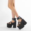 Gdgydh Black Punk Gothic Platform Sandals Open Toe Buckle Strappy Sexy Rivets Thick Heels Footwear Summer Shoes for Women