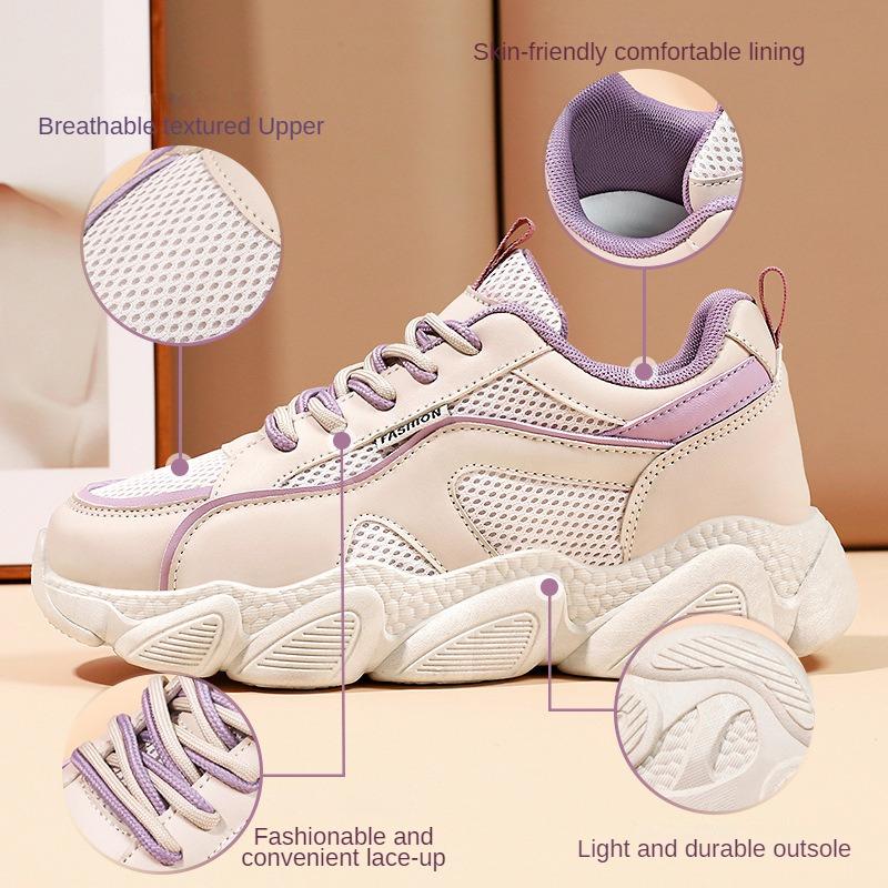 Mode Sport Trend Damen Schuhe 2024 Frühling Neu Mesh Dicke Sohle Doppelte Schnürsenkel Retro Koreanische Lässige Dad Schuhe 36-41