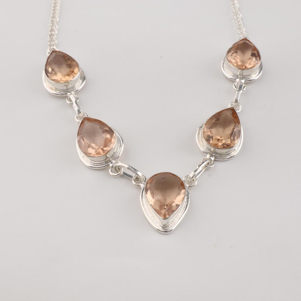 Peach Tourmaline Gemstone 925 Sterling Silver Homemade Women Necklace For Anniversary RN-1-15