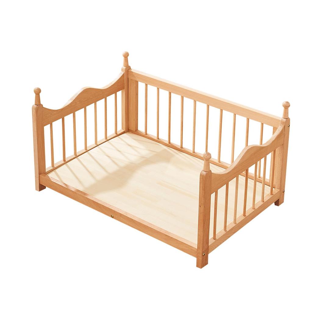 Spring Moisture-Proof Solid Wood Pet Bed - Removable, Washable Beech Playpen for Dogs and Cats
