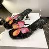 Fashion Women High Heel Slippers Fashion Peep Toetoe Women Fairy Wind Butterflys Quare Head Beach High Heel Cool Slipper Sandalias Mujer