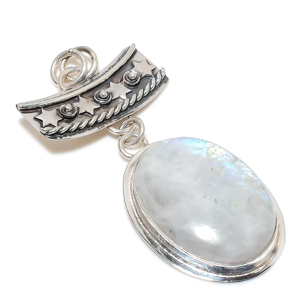 Rainbow Moonstone Gemstone Silver Pendant In 925 Sterling Silver- Handmade Design, Everyday Wear Jewelry, Unique Rainbow Moonstone Pendant Gifts