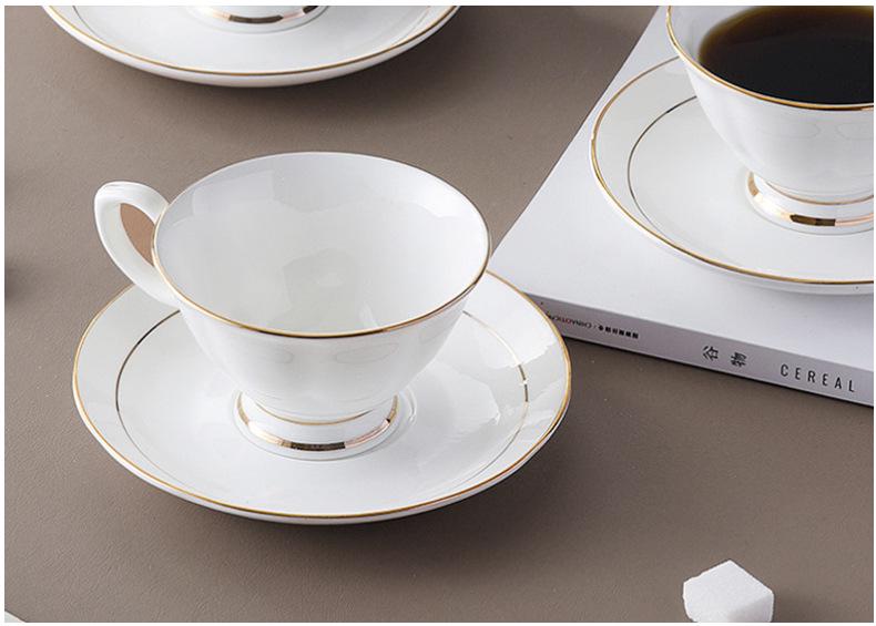 Nordic Style Bone China Coffee Set - Gold Trimmed Butterfly Design Cups (White).