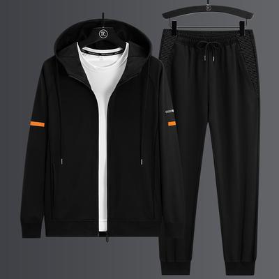Fato de Capuz de Manga Comprida Moda Casual Masculina Tamanho Plus Casaco Cardigan Moletom Calças Compridas Conjunto de Duas Peças Masculino