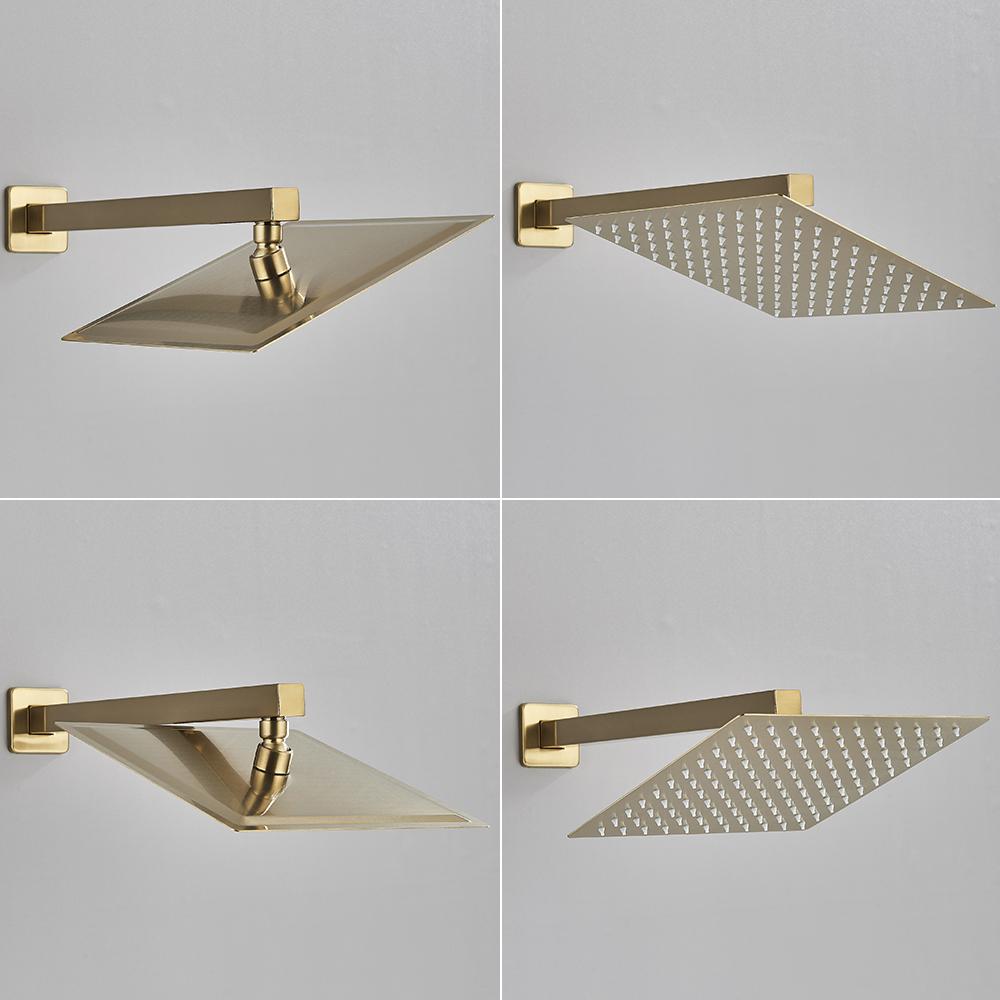 POIQIHY Brushed Golden Shower Faucets Wall Mount Concealed Shower Set Rainfall Bath Shower Mixers 2 Ways Bathroom Mixer Tap