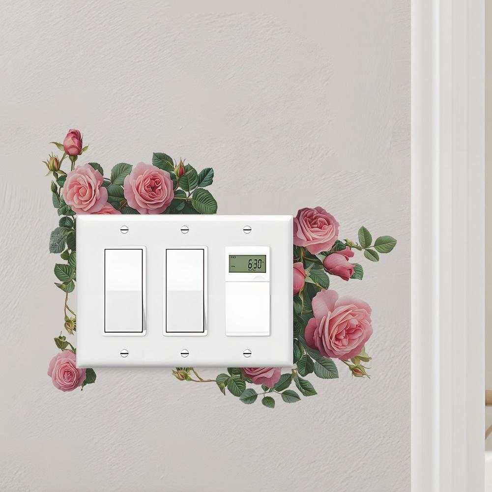 PVC-Based Pink Rose Wall Sticker for Light Switch and Outlet Plate Decoration Indoor Use On Smooth Flat Surfaces