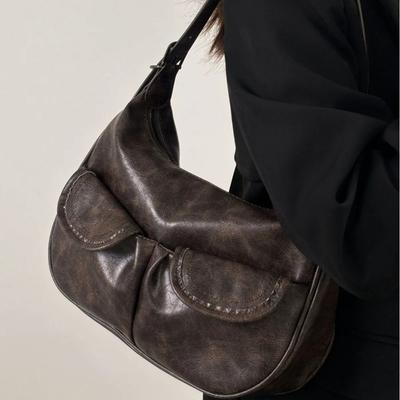 Maillard Style Women's Underarm Bag Vintage Fashi Shoulder Bags Ladies Pu Leather Handbags Thread Female Crossbody Bag Purse