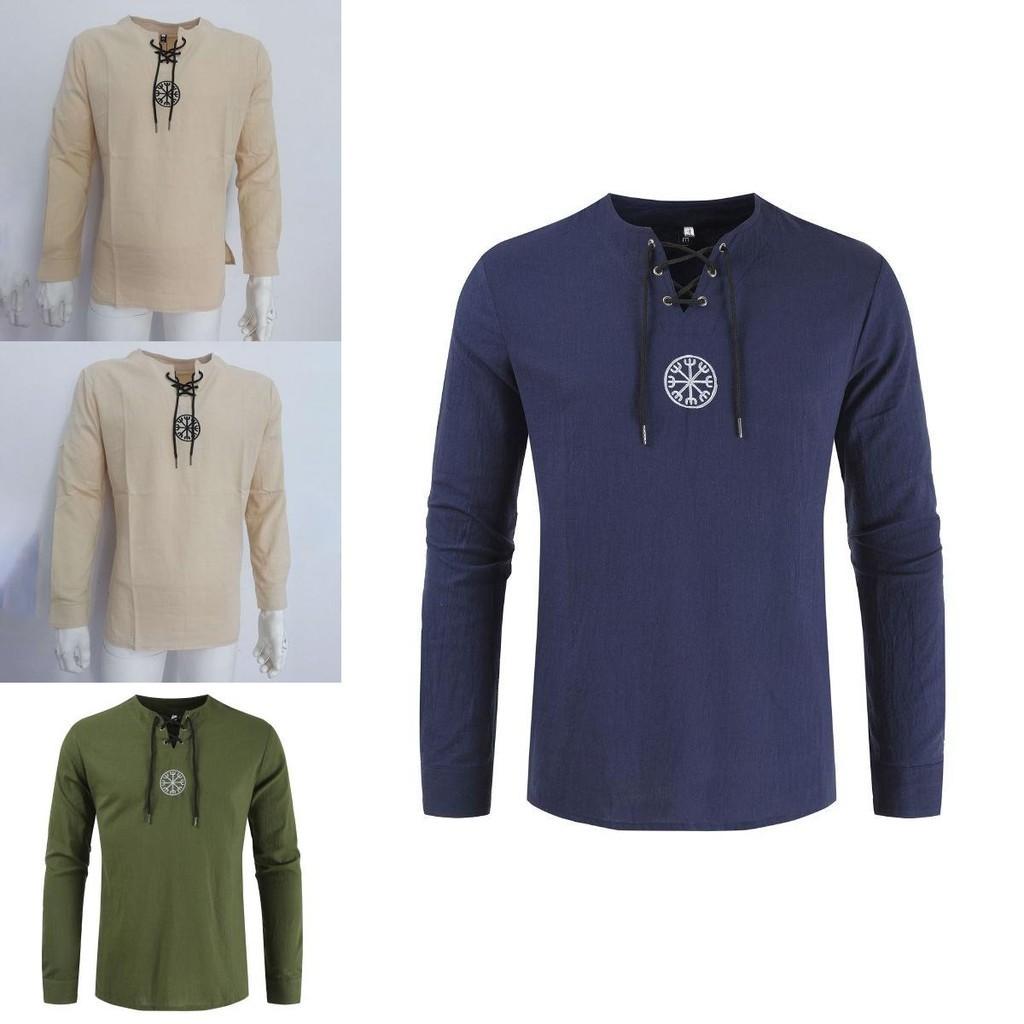 Medieval Men's Tops Vintage Ancient Viking Long Sleeve Retro Cosplay T-shirt For All Occasions