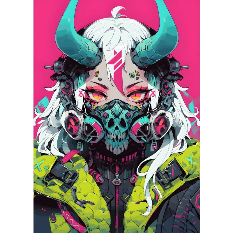 Cyberpunk Mädchen Samurai Kriegerin Mädchen Wanddeko Poster Leinwanddruck Japanischer Anime Stil Mädchen Porträt Wanddekoration Kunstdeko