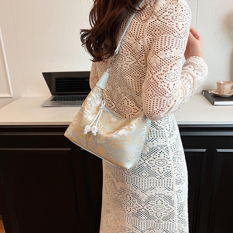 Retro Bag Women's New Silk Jacquard Handbag Shoulder Messenger Bag Texture Versatile