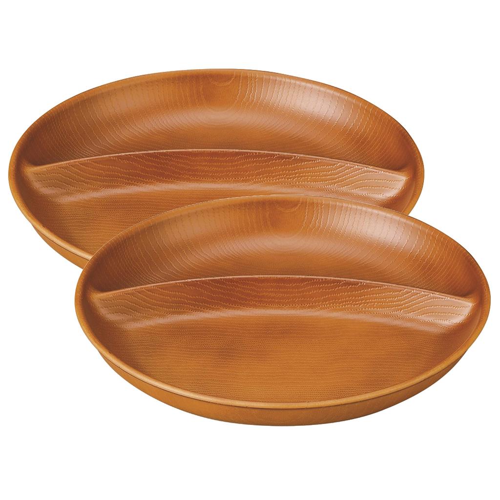 Showa Microwaveable Wood Grain One-Plates, Light Brown, 2-Piece Set, Resin, Shatter-Resistant, Wood Grain Design