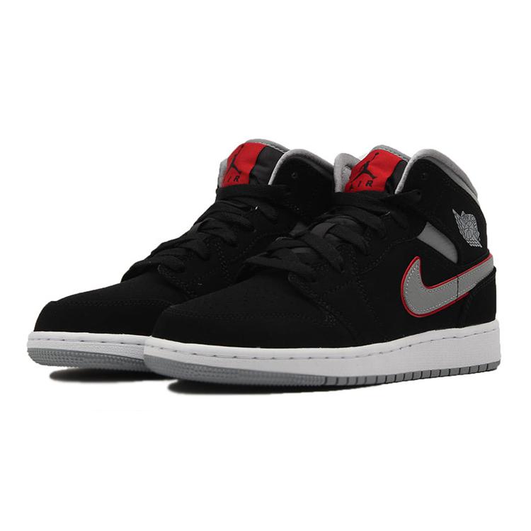 New Jordan 1 Mid Black Particle Grey Gym Red GS 554725-060