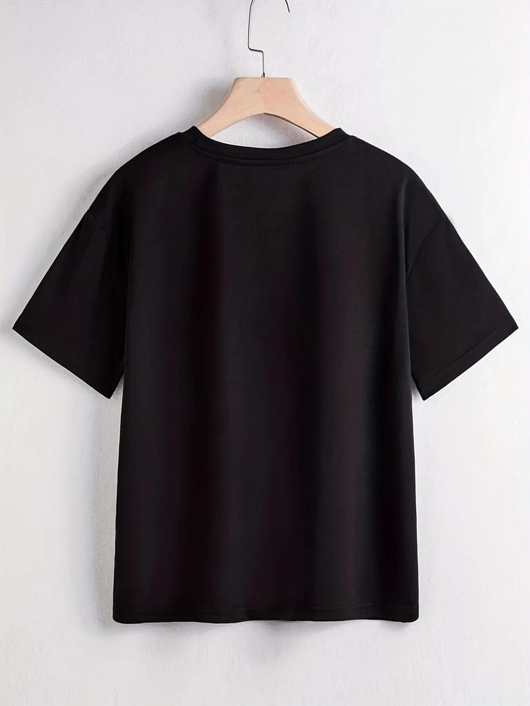 Sunflower & Cat Print T-Shirt, Short Sleeve Crew Neck Casual Top For Summer & Spring, WoUnisex Clothing Unisex