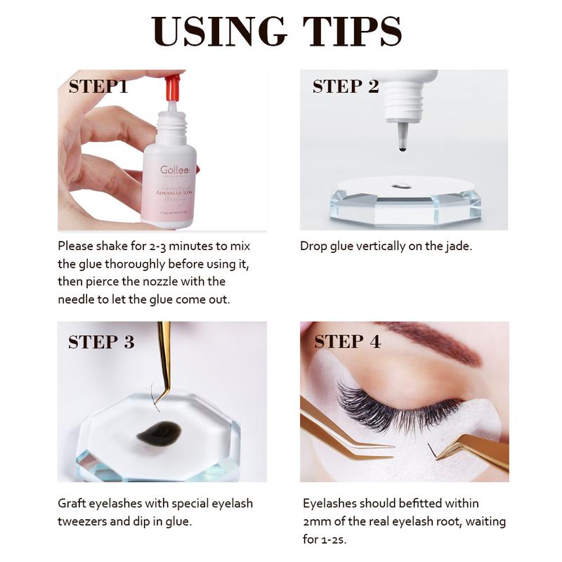 Gollee 0,5-1s Trocknender Kleber für Wimpernverlängerungen 5ml Hypoallergener Wimpernverlängerungskleber Starker Kleber Falsche Wimpern Zubehör