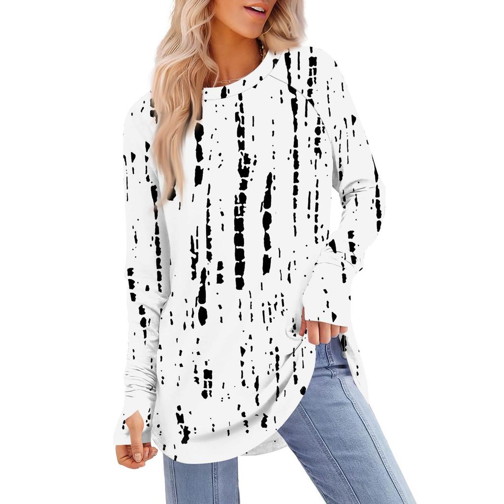 Womens Oversized Sweatshirt Graphic Sweater Long Sleeve Drop Shoulder Round Shirt Tops Vintage Clothes