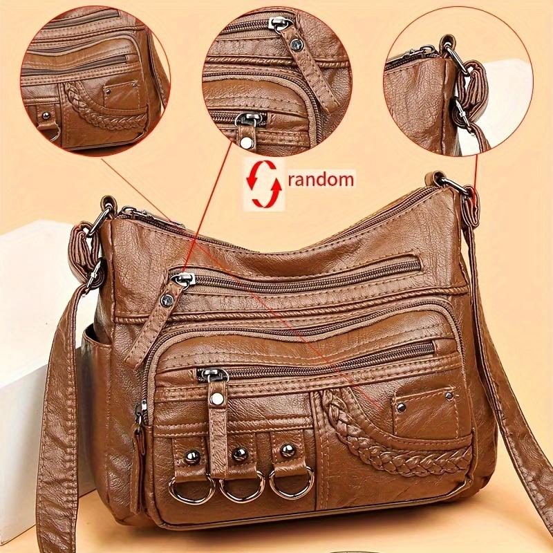 

Vintage PU Crossbody Bag, Retro Multi Layer Shoulder Bag, Women s Fashion Handbag Purse, Female Work Travel Messenger Bag One Size коричневий