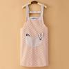 Plaid Bib Apron with Rabbit Embroidery Pocket Waterproof Oil-Proof Kitchen Apron for Cooking Baking