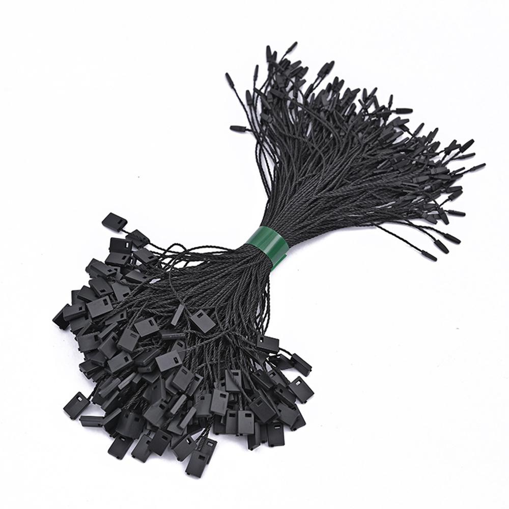 100PC /lot Plastic Tags Round Square Head White Black Hang Tag Polyester Rope String For Clothes Snap Lock Pin Loop Tie Fastener