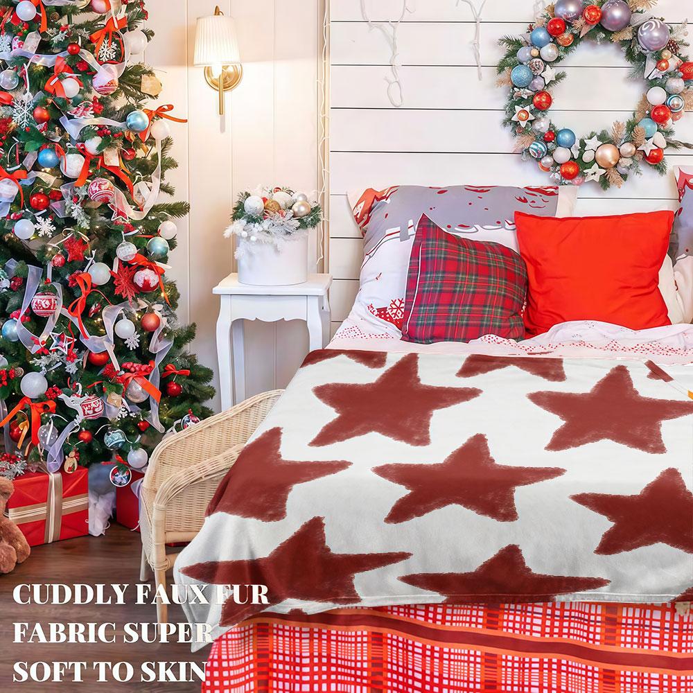 Warm Red Star Pattern Winter Summer Flannel Blanket Throw Fleece Soft Fuzzy Plush Cozy Fleece Blankets For Sofa Ideal Gifts