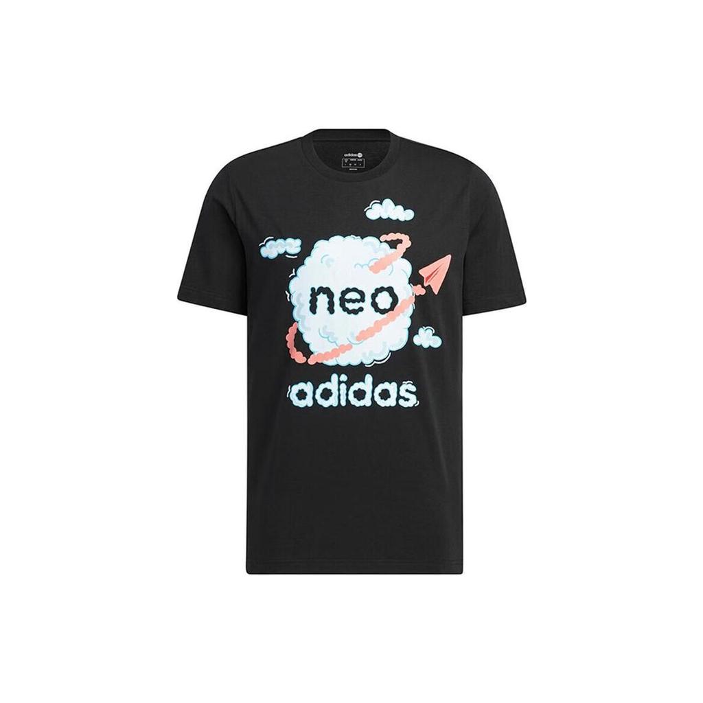 Adidas Neo Letter Print Breathable Casual Sports Round Neck Short Sleeve T-Shirt Unisex Tops Black HS8854