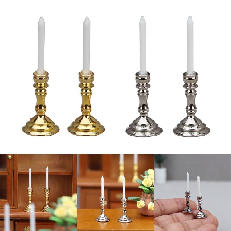 2Pcs Dollhouse Miniature Candlesticks Handheld Candlestick Holder Dollhouse