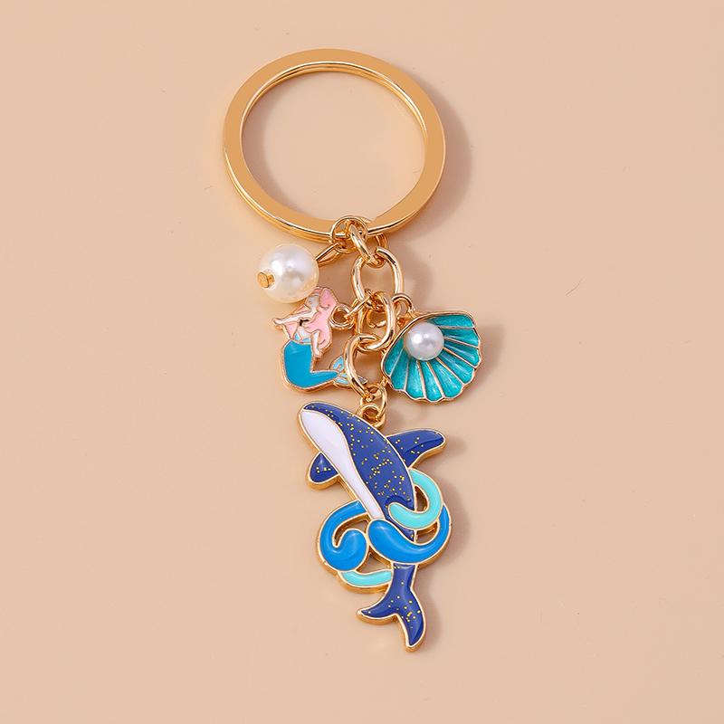 Cute Enamel Whale Shark Fish Keychain Shell Key Ring Pendants for Women Girls Handbag Decor DIY Jewelry Gifts