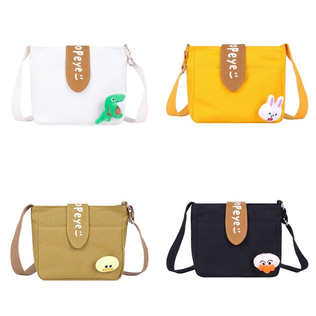 Rabbit Duck Dinosaur Plush Decorations Canvas Shoulder Bag For Women With Zipper Closure For Daily Use And Street Style