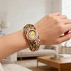 Women Flower Bangle Watch Rhinestone Quartz Movement Classic Round Dial Casual Formal Dress Wide Bangle Wristwatch