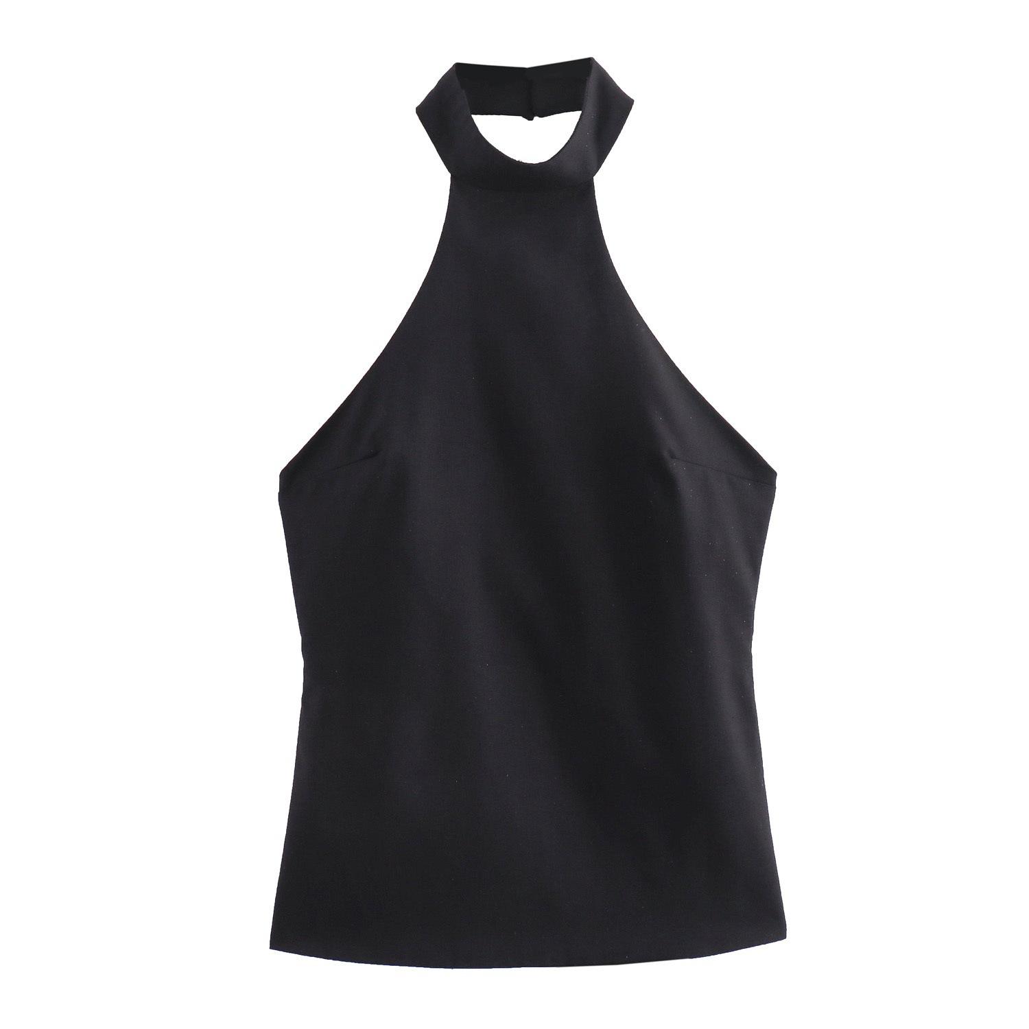 European and American women s clothing INS Internet celebrity explosion casual fashion versatile buckle neck top XS чёрный
