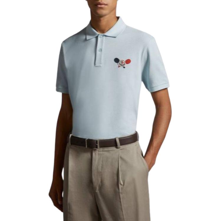 Moncler Solid Color Fitted Short Sleeve Polo Shirt Men tops Blue J10918A0000989A1670C