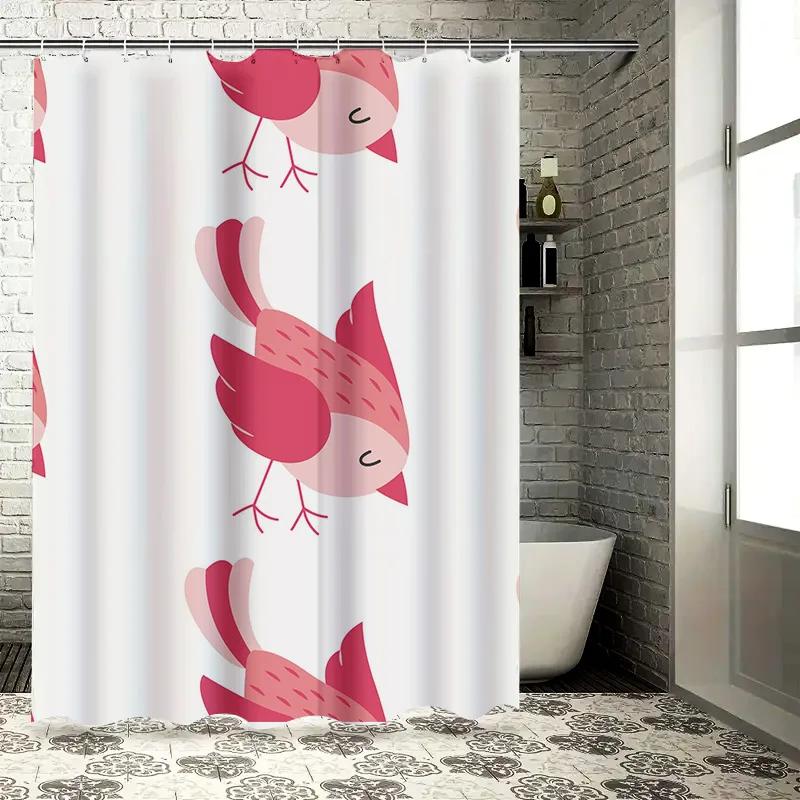 Charming Pink Bird Shower Curtain Easy Installation for Bathroom Decoration