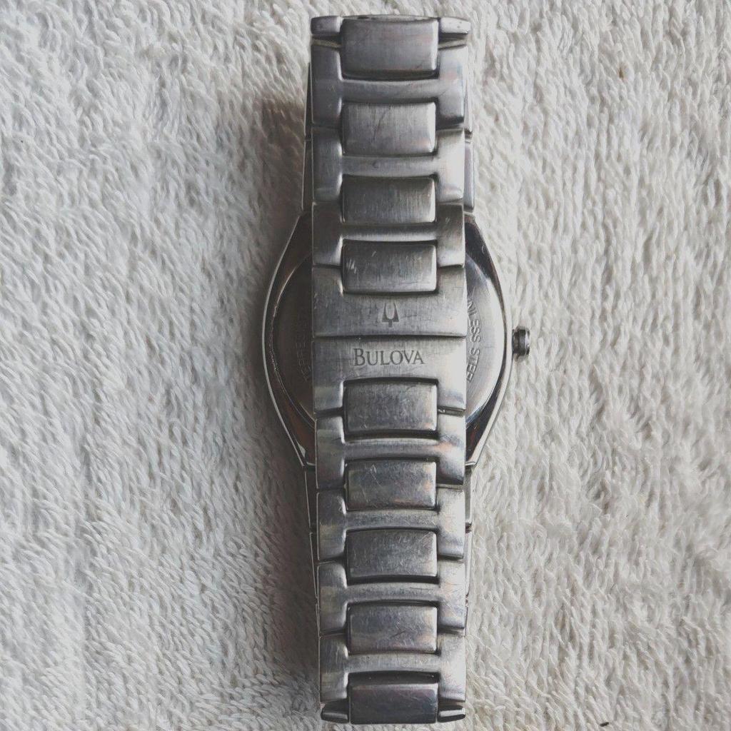 Used BULOVA Watch Crystal Sapphire Roman Numeral Quartz Dress Watch Formal Simple Vintage 45951