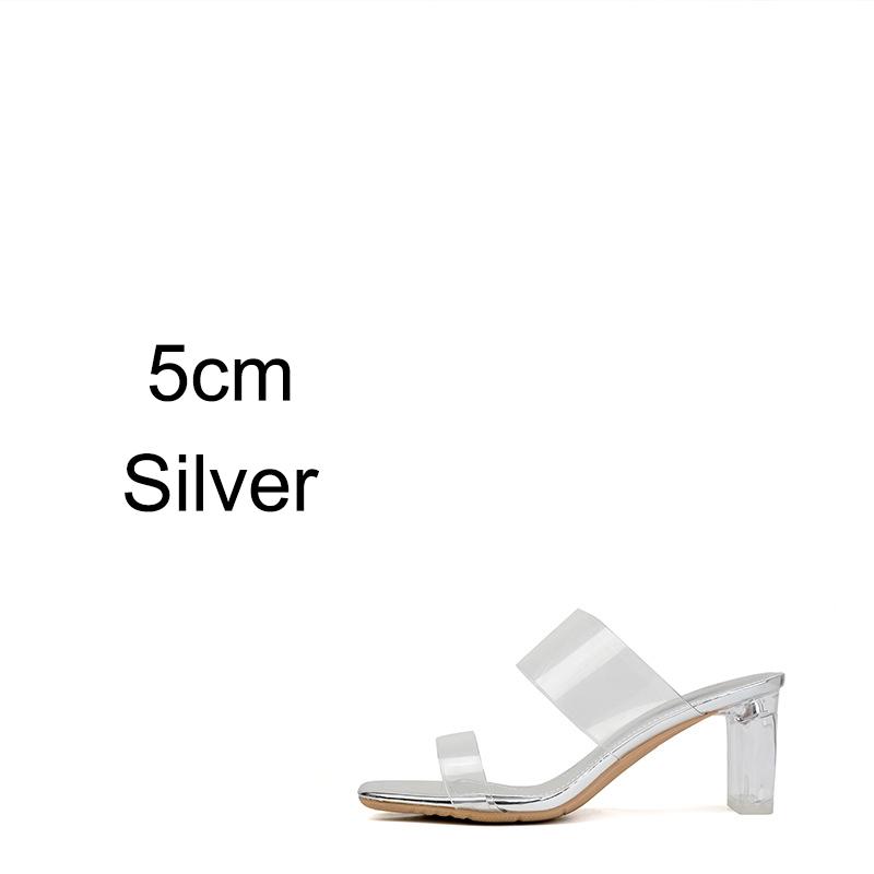

Fashion designer transparent slippers women high heels colorful silver sandalias mujer perspex clear heel slides party shoes woman 40