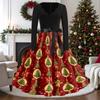 Women's Vintage V-Neck Long Sleeve Christmas Print Casual Dress