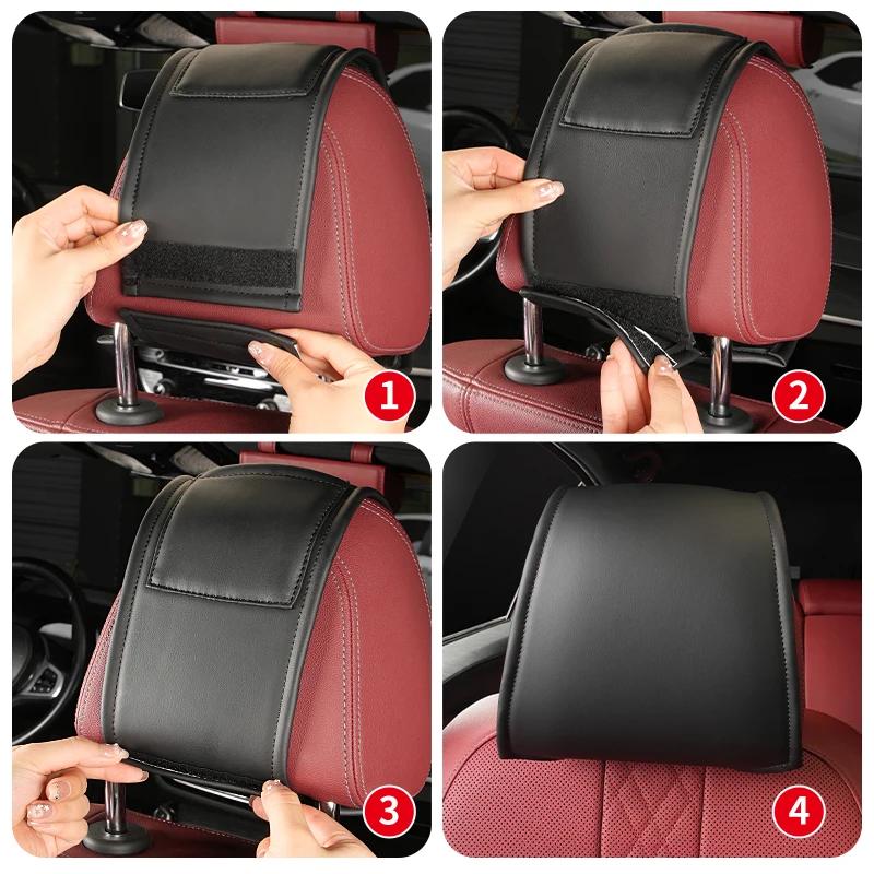 GLC GLB Car Seat Headrest Leather Pillow Protective Cover Accessories For Mercedes Benz AMG W203 W206 W220 W205 W211 W212 W201