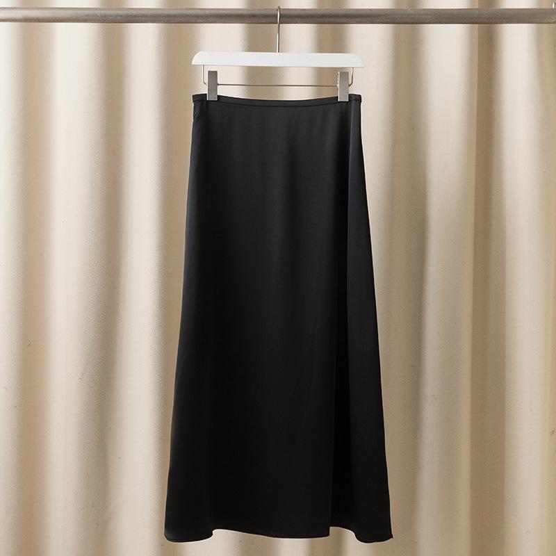 Women s Spring/Summer Acetate Satin Gabardine A-line Long Skirt Large чёрный