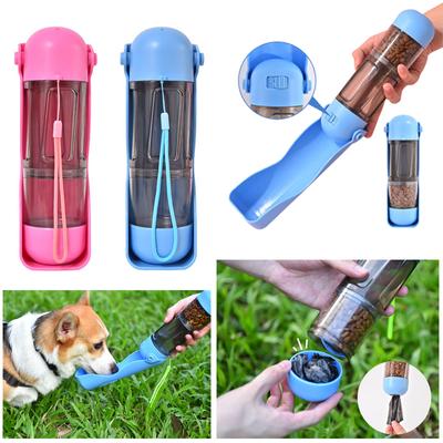 Botella de Agua Portátil para Gatos Perros Alimentador Bebedero Dispensador de Excrementos 3 en 1 a Prueba de Fugas Multifuncional Viaje Cachorro Bebida Exterior