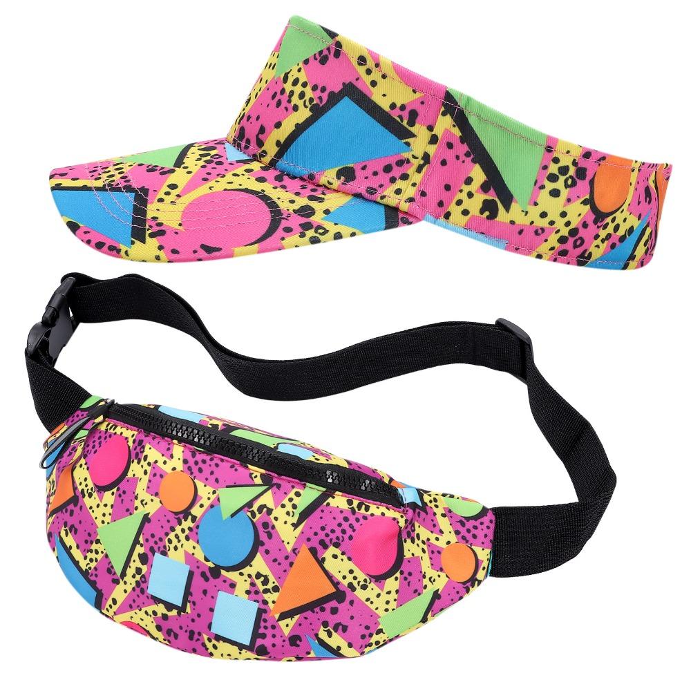 Neue bunte 80er 90er Bauchtasche Baumwolle Weich 80er Outfit Sonnenschildmütze Bequem 90er Accessoires für Männer Frauen black