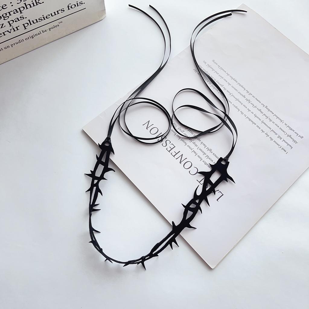 Dark tie Goth style personality fashion suede black thorn roleplay witch masquerade ball Strap choker Choker collar necklace gir