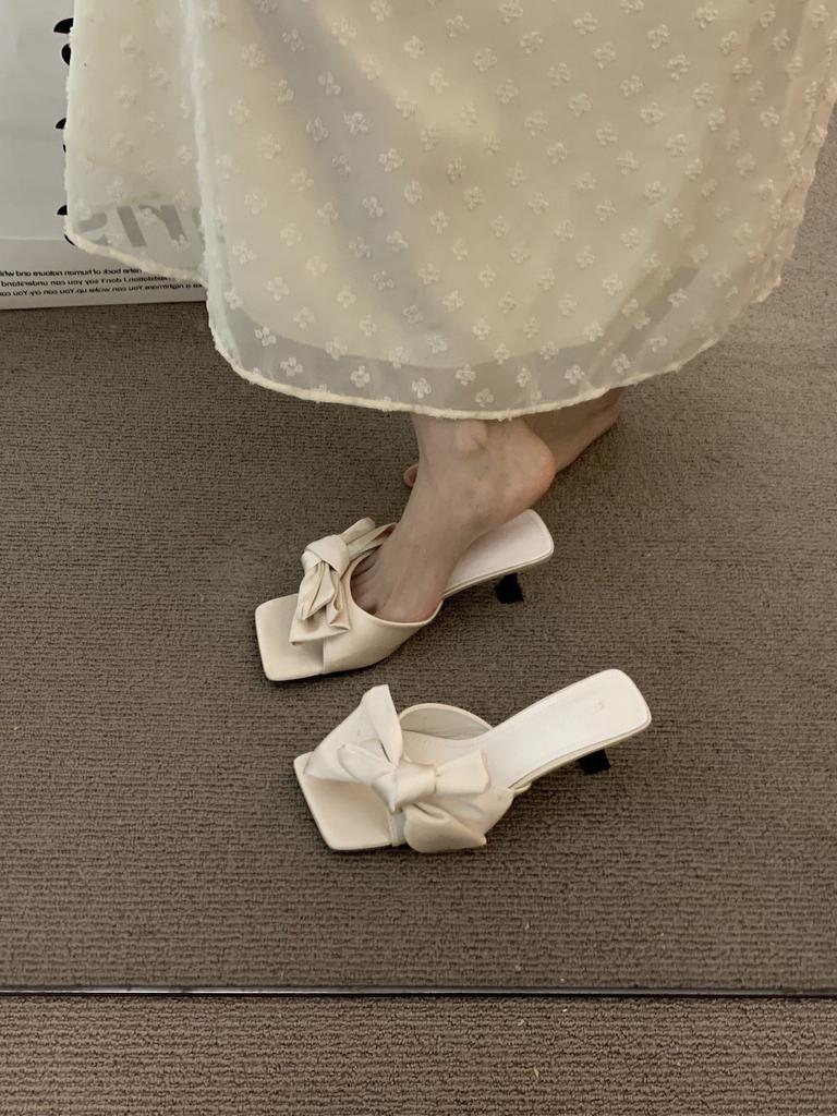 Niche High Heels Black Small Cool Slippers Fairy Shoes New Bow with Skirt Sandals