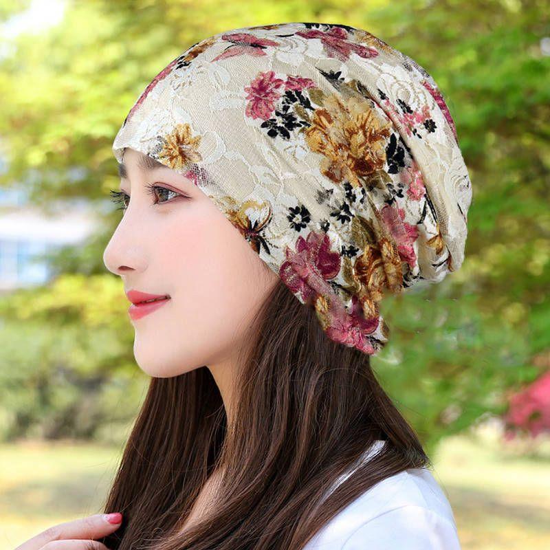 Women's Summer Thin Lace Breathable Head-Wrapping Hat Headscarf Hat Pull-On Hat Air-Conditioned Hat Bald Head Slouchy Hat Sleep Cap
