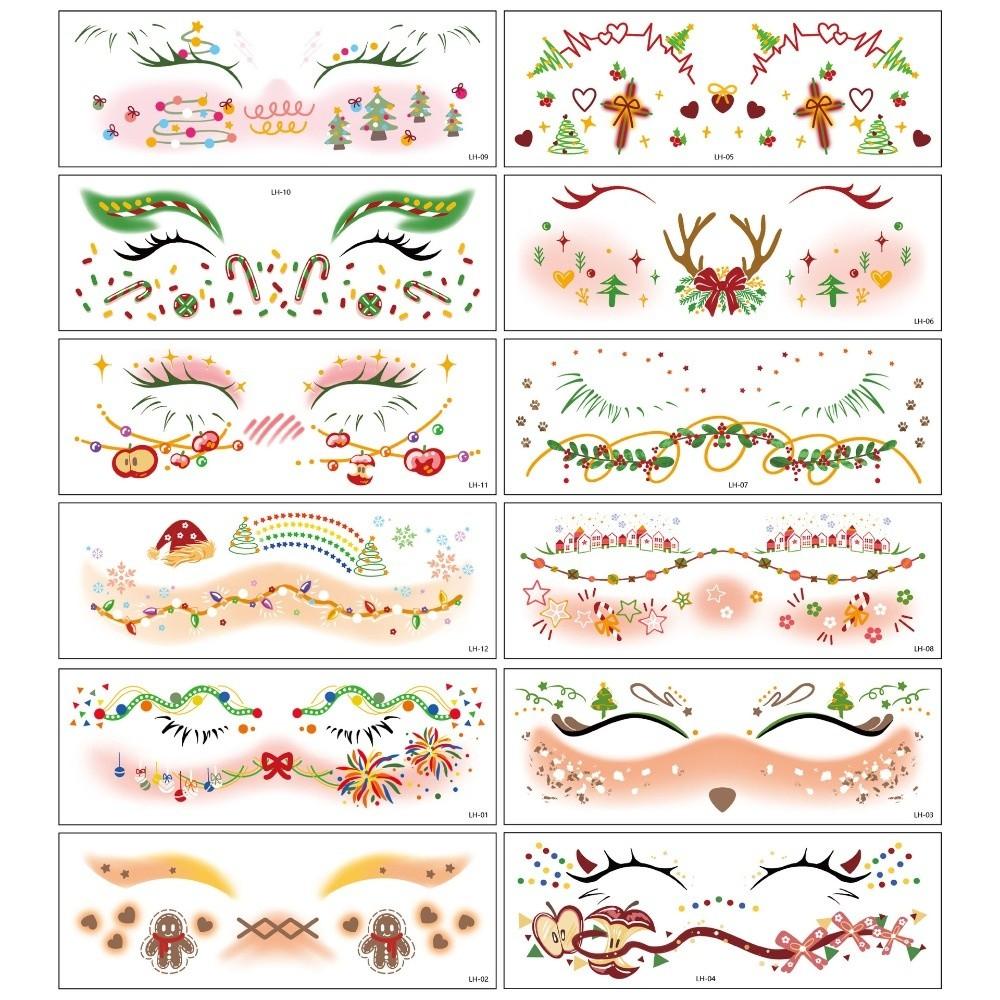 12pcs Art Decals Christmas Makeup Stickers Face Tattoo Style Eye Makeup Design Face Tattoo Stickers Freckle Decals